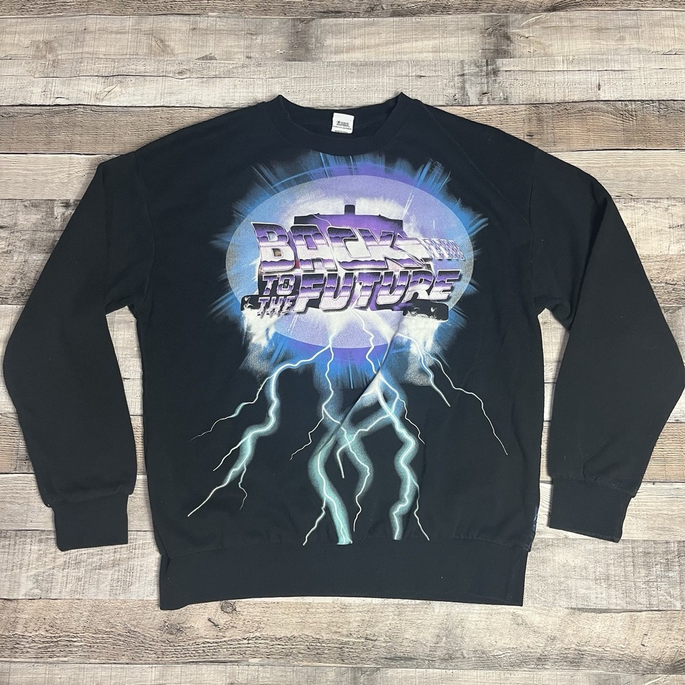 Back To The Future Sweatshirt Adult Size Medium Black Modern AOP Delorean